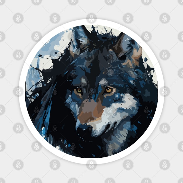 Wolf Howling at the Full Moon in Ink Painting Style Magnet by diegotorres